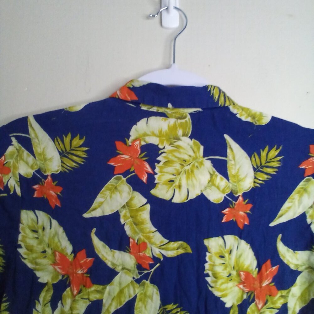 Forever 21 Shirt Women S Button Up Short Sleeve Tropical Hawaiian Blue Yellow - Picture 13 of 15